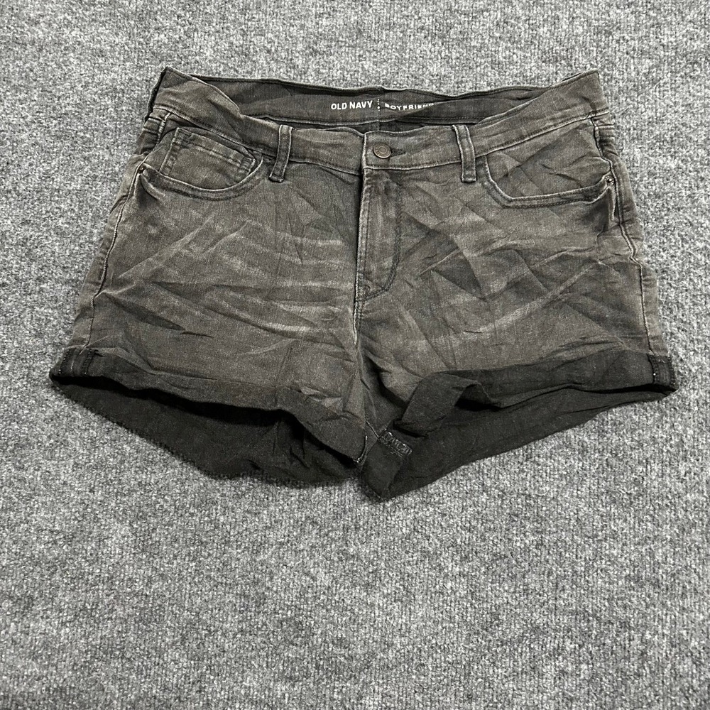 Old Navy Denim Shorts Womens Size 8 Black Boyfriend Faded Rolled Hem Stretch